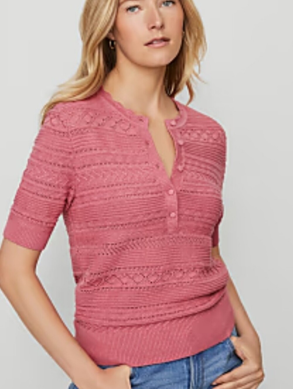 Ann Taylor Weekend Collection Scalloped Henley Sweater NWT SZ Sml - Picture 6 of 6